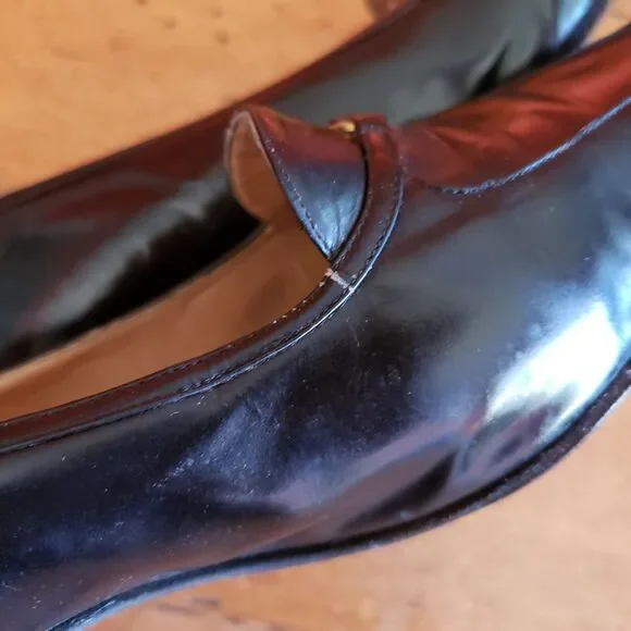 Vintage GUCCI Italy GG Logo Black Slip On Heel Shoes 36 1/2B US 6 Almond Toe - Picture 6 of 16